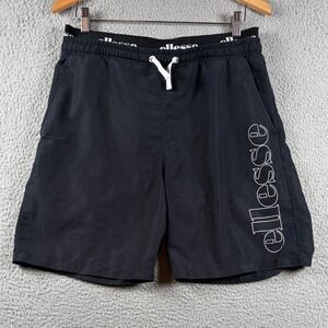 Ellesse Mens Swim Trunks Black Logo Drawstring Mesh Lined Shorts Sz M Summer
